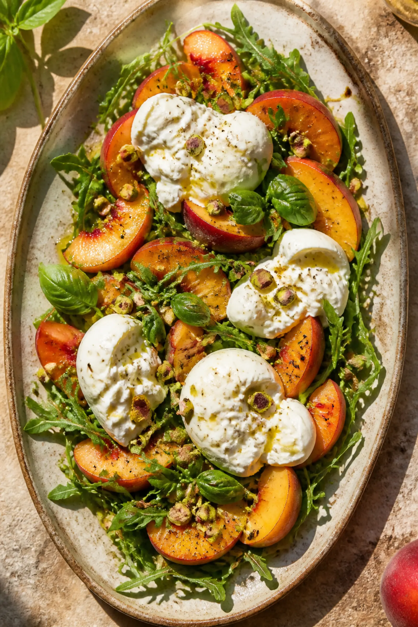 Honey Peach Salad with Burrata
