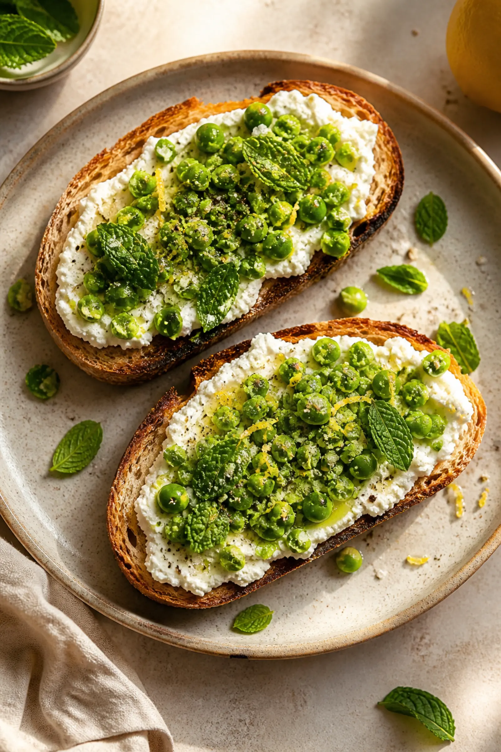 Lemon Ricotta Toast with Peas