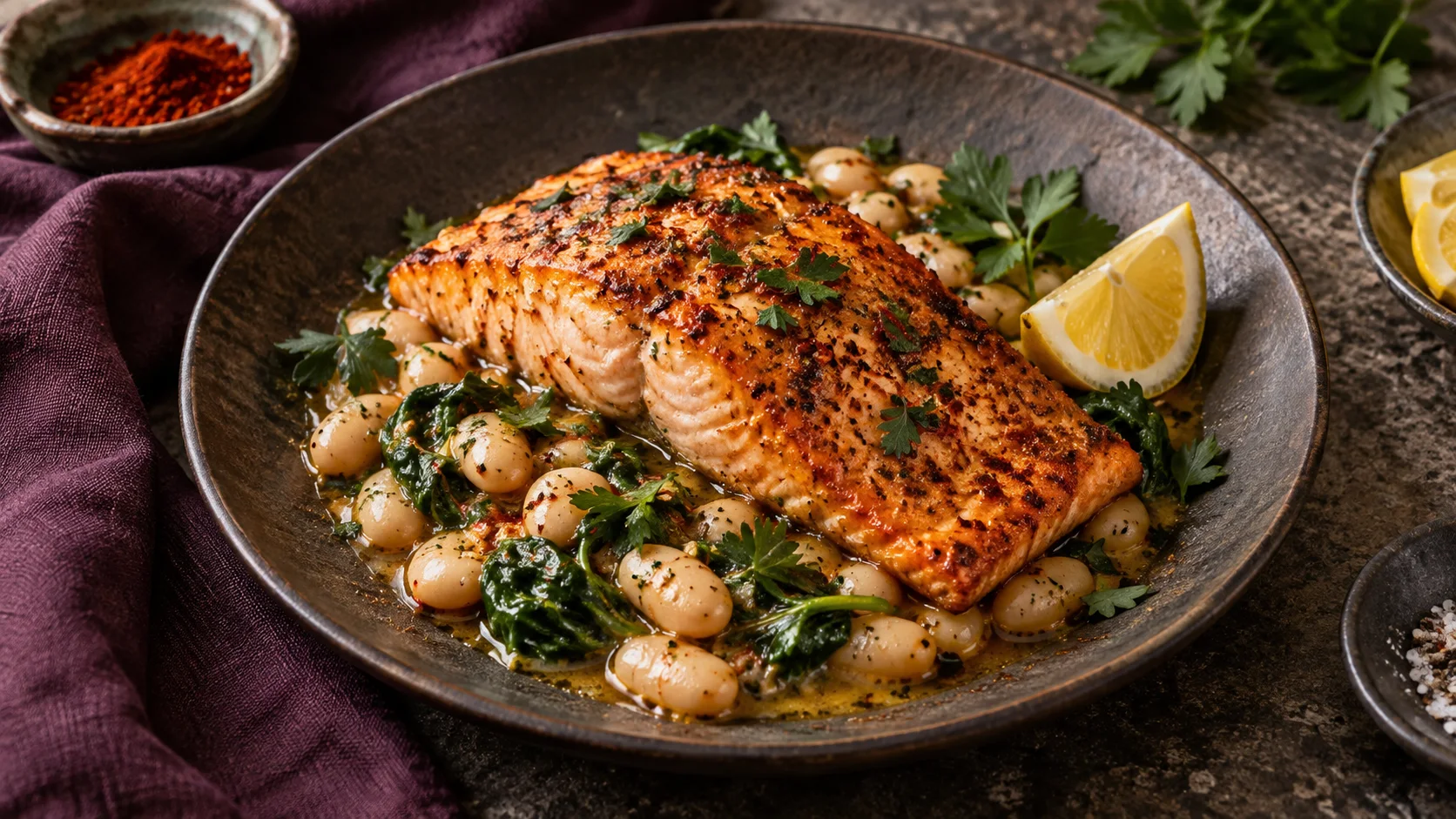 Paprika Butter Salmon with White Beans