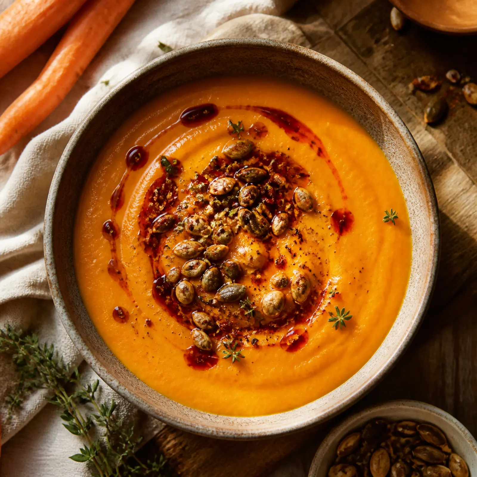 Roasted Carrot Soup with Chili Oil